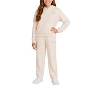 PUMA Ensemble de pantalons pour filles - 2 pièces pull en polaire pour enfants sweat à capuche et pantalon de survêtement évasé à jambe large pour filles (tailles : 7 à 14), crème, 8-10