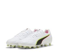 PUMA King 20 Match FG/AG JR Chaussures de Football, Blanc/Rouge et Jaune Alerte, 37 EU, Puma Alerte Blanche, Rouge, Jaune, 4 UK