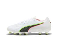 PUMA King 20 Match FG/AG JR Chaussures de Football, Blanc/Rouge et Jaune Alerte, 38 EU, Puma Alerte Blanche, Rouge, Jaune, 35 EU