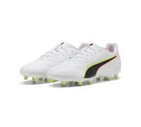 PUMA King 20 Play FG/AG Chaussures de Football Unisexes Blanc/Rouge et Jaune Taille 41, Puma Alerte Blanche, Rouge, Jaune, 42 EU