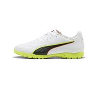 PUMA King 20 Play TT Chaussures de Football Unisexes Blanc/Rouge et Jaune Alerte 45 EU, Puma Alerte Blanche, Rouge, Jaune, 45 EU