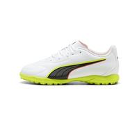 PUMA King 20 Play TT JR Chaussures de Football, Blanc/Rouge/Jaune Alerte, Pointure 45, Puma Alerte Blanche, Rouge, Jaune, 34 EU