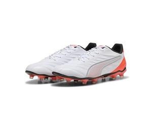 Puma King Pro FG/AG, Soccer Shoe Unisex, Puma White-Puma Silver-Glowing Red, 46