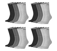 PUMA Lot de 12 paires de chaussettes de sport unisexes pour homme et femme Motif rayures Noir/blanc/gris Taille 35-38 39-42 43-46 47-49 - Gris - 35-38