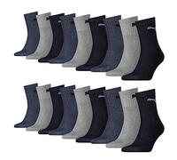 PUMA Lot de 18 paires de chaussettes de tennis courtes Crew unisexes Couleur 532 Bleu marine/gris/bleu nuit Taille 35-49