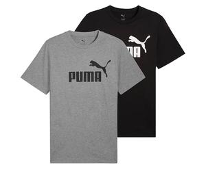PUMA Lot de 2 t-shirts ESS No.1 pour homme - Avec logo ESS - Col rond - Manches courtes - Uni, noir/gris, M