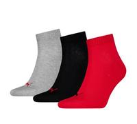 PUMA Quarter en Coton recyclé uni Chaussette, Noir/Rouge, 43-46 (Lot de 3) Mixte