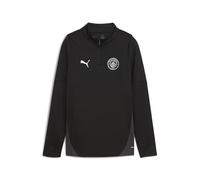PUMA Manchester City FC T-Shirt d'entraînement à Manches Longues avec Fermeture éclair 1/4 pour Enfants 25/26, Noir (Black x Silver), 128