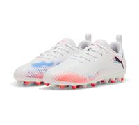 PUMA Mixte Enfant Future 8 Play MG Jr Chaussure de Football, Blanche, Noire, Rouge éclatante, 32 EU