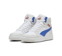 PUMA Mixte Enfant Rebound V6 Mid Jr, Puma White Vivid Blue Feather Gray, 36 EU