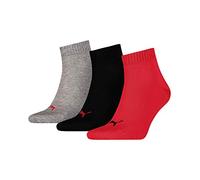 PUMA Mixte Quarter Plain Chaussettes, Noir / Rouge, 35-38