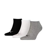 PUMA Chaussettes invisibles Mixte Sneaker Plain 3 paires Gris/Blanc/Noir Taille 43-46