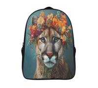 Puma portant une grande couronne de fleurs Sac À Dos D'écolier,imprimé En 3D, Cartables Scolaires Enfants,Grande Capacité,pour Voyage,léger 16 inch