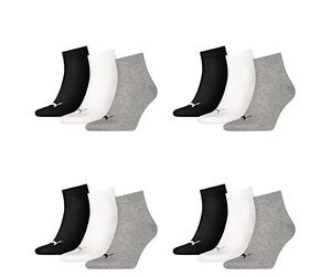 Puma Quarters Lot de 12 paires de chaussettes de sport, Mixte, Puma Unisex Quarter Quarters Socken 12er Pack, Grey/White/Black, 43/46