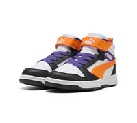 PUMA Rebound V6 Mid AC+ PS Sneaker, White-Orange GLO Black, 33 EU