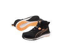 PUMA Safety Stepper MID S3S - Chaussures de sécurité pour femme S3 - Chaussures de travail antidérapantes avec embout en acier, Noir/orange, 38 EU