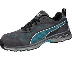 PUMA Safety Fuse Knit WNS Low Chaussures de sécurité S1P ESD HRO SRC Embout en fibre de verre Protection anti-perforation antidérapante sans métal pour femme, Gris/bleu, 38 EU