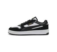 PUMA Sneakers en daim Court Classic Unisexe, Chaussures, Blanc/Noir/Doré, 44.5 44.5