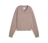 PUMA Sweat à col en V Essentials Elevated Femme L, Sandstone Beige