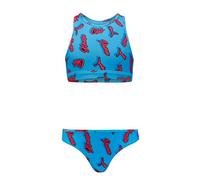 PUMA Swim Girls Ensemble Bikini imprimé 1 pièce, Bleu/Orange, 164 cm
