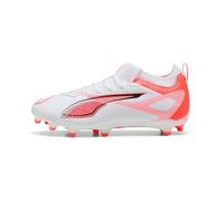 PUMA Ultra 5 Match FG/AG JR, Chaussure de Football Unisexe, PUMA White-PUMA Black-Glowing Red,