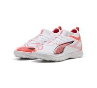 PUMA Ultra 5 Match TT + Mid JR, Chaussure de Football Unisexe, PUMA White-PUMA Black-Glowing Red,