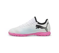 Puma Unisex Youth Future 7 Play Tt Jr Soccer Shoes, Puma White-Puma Black-Poison Pink, 38.5 EU