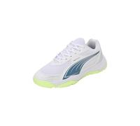 PUMA Unisex Youth SOLARFLASH III JR Indoor Court Shoe, PUMA White-Blue Horizon-Fizzy Apple, 35.5 EU