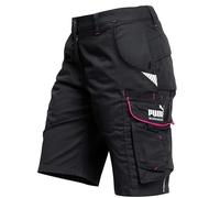 PUMA Workwear Precision X Short de Travail pour Femme, Nombreuses Poches & Réflecteurs - Idéal pour Les Artisans, Les ouvriers de Production et de Construction - Noir/Rose - Taille 48