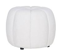 PUMBA - Pouf Rond en Tissu Bouclé Blanc Pieds MDF -