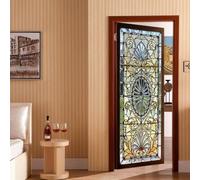 Pumixiy Autocollant 3D pour vitrail | Autocollant de porte | Papier peint mural en PVC imperméable | Réutilisable | Grand format 77 x 200 cm