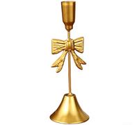 Pumixiy Bougeoir vintage en fer avec nœud élégant, centre de table plaqué or pour dîner romantique, salon et hôtel, bougeoir en métal robuste 16 cm (D)