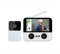 Pumixiy Caméra de sonnette vidéo sans fil de 4,3" avec écran de moniteur audio bidirectionnel vision nocturne système d'interphone de détection de mouvement pour la sécurité de la maison (blanc)