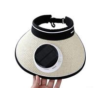 Pumixiy Chapeau de paille beige, chapeau de soleil d'été avec ventilateur, chapeau de protection UV à large bord pour la pêche en plein air et le sport, rechargeable par USB, 600 mAh, chapeau