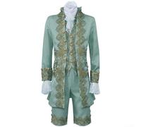 Pumixiy Costume de cosplay britannique Tudor Rococo pour homme, costume vintage avec manteau, gilet, pantalon, ornements de poignet Dickie (taille S, vert)