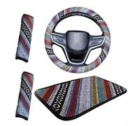 Pumixiy Ensemble de garnitures intérieures de voiture avec housse de volant bohème de 38,1 cm, coussinets de ceinture de sécurité pour plus de confort et de style, coussin de console centrale pour