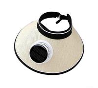 Pumixiy Grand chapeau de paille beige, chapeau de soleil d'été avec ventilateur, chapeau de protection UV à large bord pour la pêche en plein air et le sport, rechargeable par USB 600 mAh, chapeau