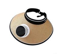 Pumixiy Grand chapeau de paille kaki, chapeau de soleil d'été avec ventilateur, chapeau de protection UV à large bord pour la pêche et le sport en plein air, rechargeable par USB, 600 mAh, chapeau