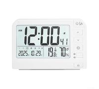 Pumixiy Horloge murale électronique avec grand écran LED, calendrier intégré, double alarme, affichage de la température ambiante et de l'humidité, format 12/24h (blanc)