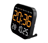 Pumixiy Horloge murale numérique moderne avec affichage de la température, écran LED, date, semaine, calendrier, minuteur, fonction compte à rebours, alimentation USB, télécommande grand écran (orange