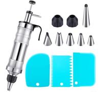 Pumixiy Kit de décoration de dessert avec outil de fabrication de churro et machine à glaçage : 6 douilles interchangeables en acier inoxydable, 2 coupleurs, 3 raclettes (noir)