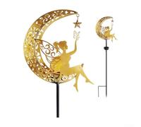 Pumixiy Lampe solaire d'extérieur - Lampe de jardin à énergie solaire avec statue de fée fantaisiste tenant un papillon sur la lune, résistante aux intempéries IP65 Décoration de jardin féérique