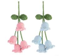 Pumixiy Lily of the Valley Lot de 2 pendentifs de voiture à suspendre avec motif jacinthe des bleuets, décoration de miroir au crochet fait à la main pour intérieur de voiture, fil de coton