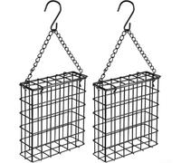 Pumixiy Lot de 2 mangeoires carrées en métal avec cage en acier enduit pour une utilisation durable en extérieur, design de recharge facile, convient aux gâteaux de suif ou aux fruits, décoration de