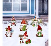 Pumixiy Lot de 6 nains de Noël avec piquets en plastique, panneaux de vacances imperméables pour jardin et terrasse (ZKB023)