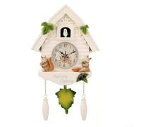 Pumixiy Pendule murale coucou design maison artistique mouvement silencieux pièce décorative pour salon, chambre à coucher ou bureau Blanc et marron 42 x 26 cm (écureuil blanc)