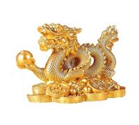 Pumixiy Statuette de dragon chinois de bon augure en résine pour décoration Feng Shui, symbole de puissance et de prospérité, décoration d'attraction de richesse pour la maison et le bureau (doré S)