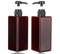 Pump Bottle Dispenser 22oz/650ml Jansburg 2Pack Refillable Square Plastic Lotion Dispenser Empty Lotion Pump Bottle for Essential Oil Lotion, Shampoo, Bathroom Travel Amber
