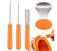 Pumpkin Carving Kit - 4 Piece Stainless Steel Tool Set, DIY Stencil for | 4 Piece Heavy Duty Set | Durable Rust-Resistant Stainless Steel | Professional Ergonomic Handles, '-Lantern Tool for Ha