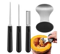 Pumpkin Carving Kit - 4 Piece Stainless Steel Tool Set, DIY Stencil for | 4 Piece Heavy Duty Set | Durable Rust-Resistant Stainless Steel | Professional Ergonomic Handles, '-Lantern Tool for Ha